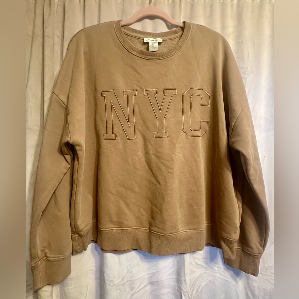 NYC Embroidered Sweatshirt - Tan with matching hat